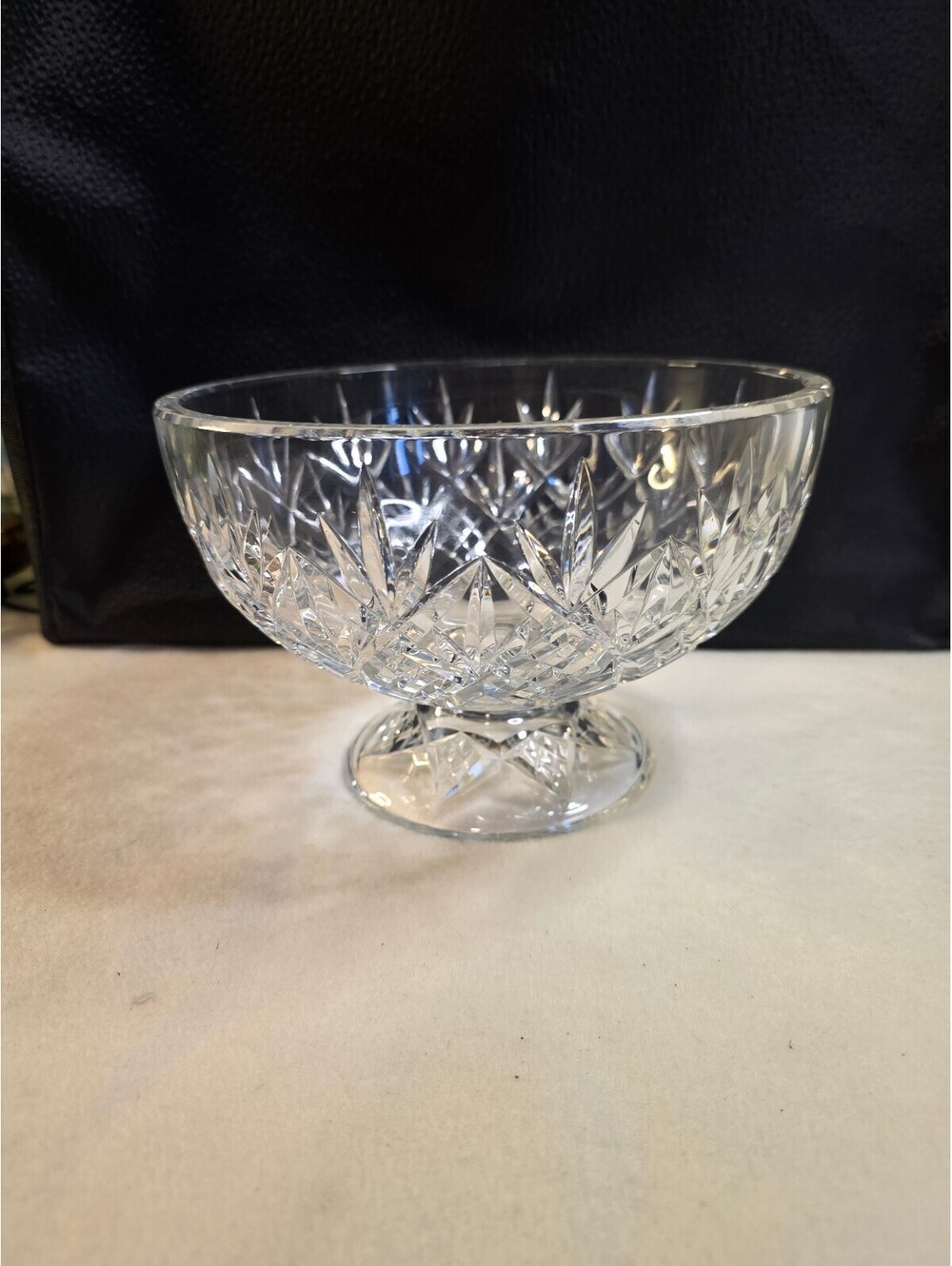 Vintage Cut Crystal Pedestal Serving Bowl Starburst Fan Pattern 8"